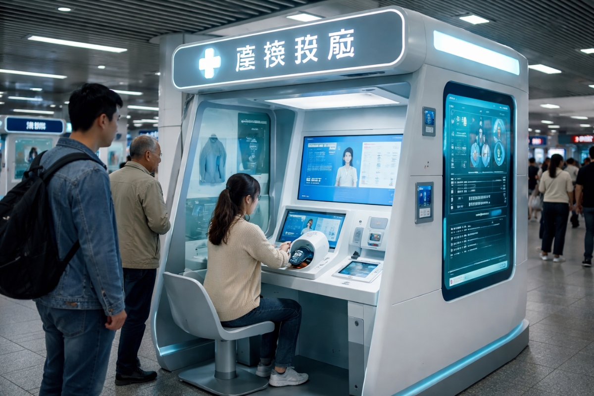 A China acaba de instalar 2.200 quiosques médicos com IA, entrega diagnóstico em 4 minutos, cita 95% de exatidão e compara sintomas com 300 milhões de casos