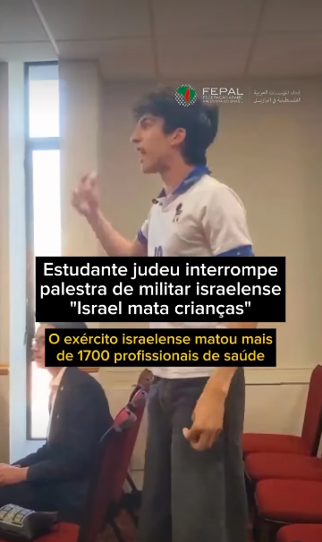 Estudante judeu interrompe palestra de militar israelense “israel mata crianças”