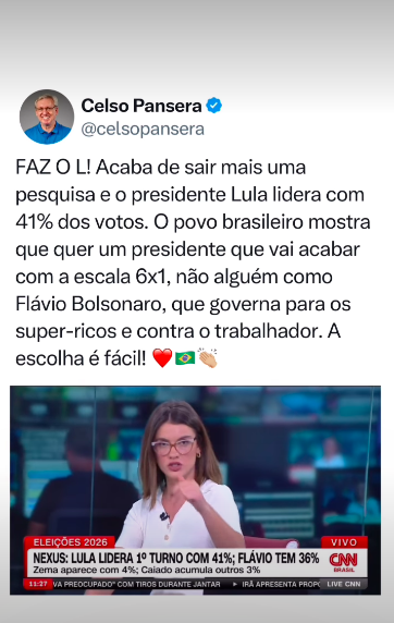 Faz o L! Lula lidera com 41% dos votos. Pelo fim da escala 6×1!